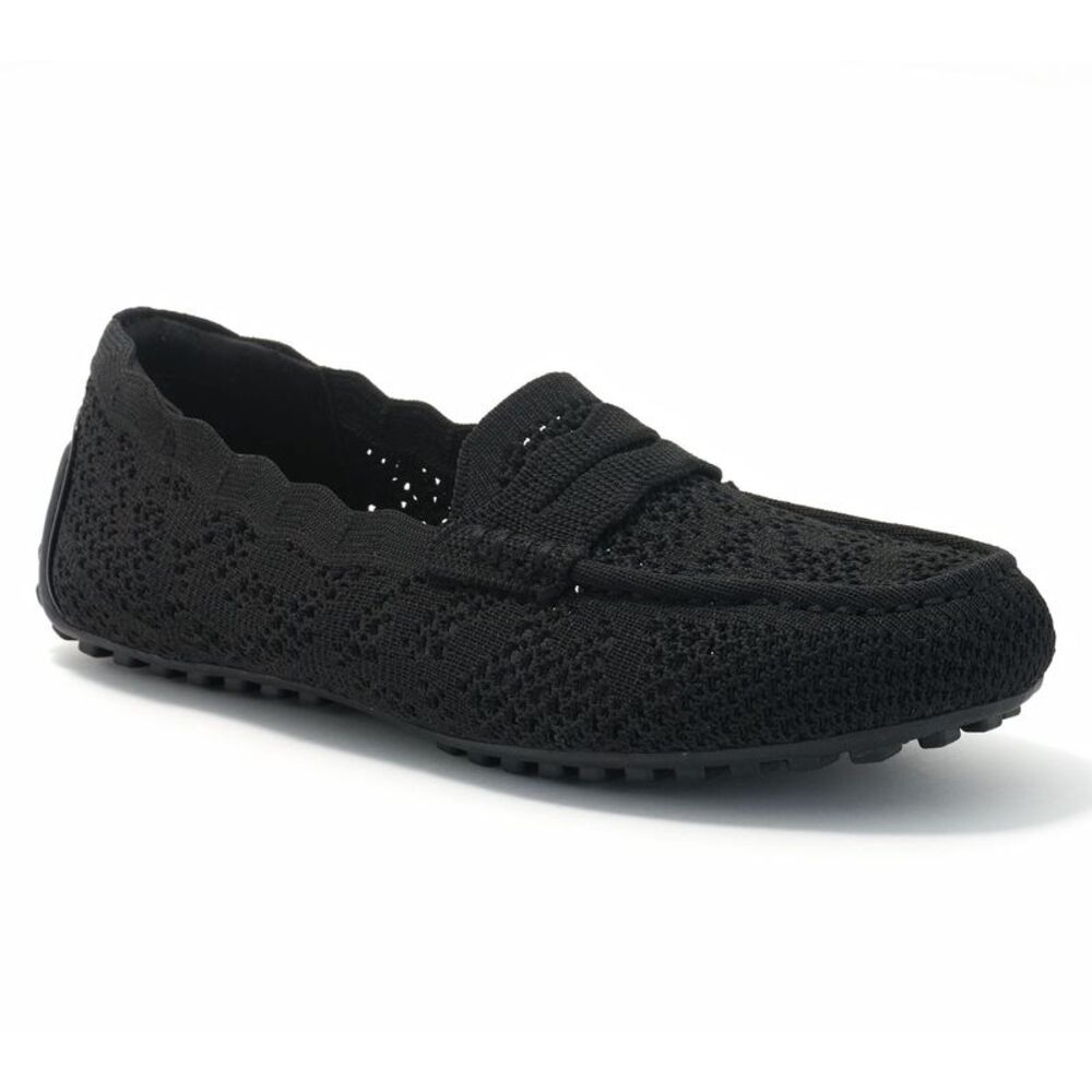 Skechers Women's Sz 6.5 Cleo Driver Recycled Vegan Knit Crochet Black